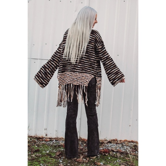 POL Brown & Tan Open Front Cardigan Tassel Fringe Relaxed Fit - Picture 9 of 11